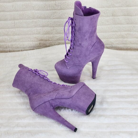 Lavender Lilac Purple Faux Suede Platform 7" Heel Lace Up Ankle Boots - Picture 12 of 12